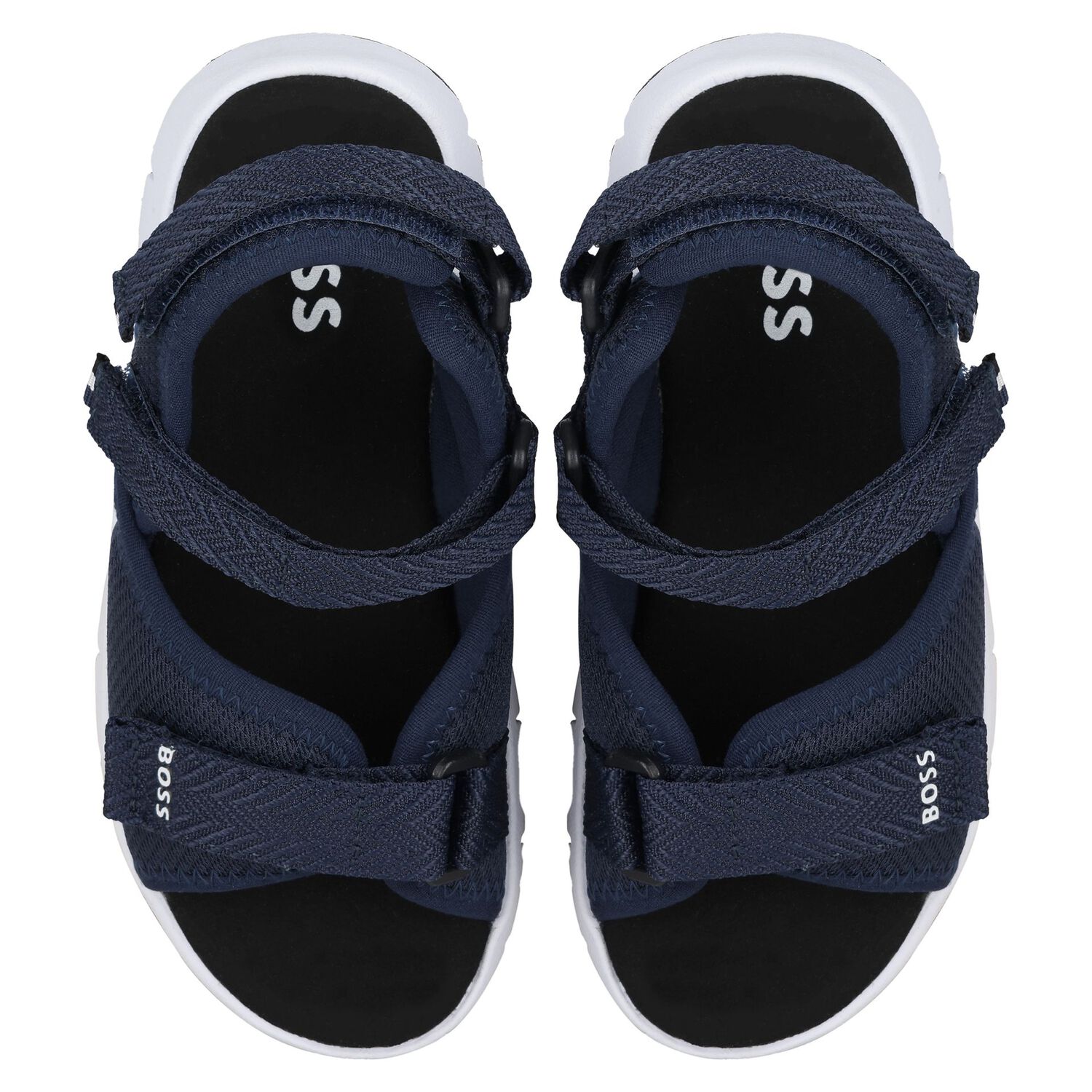 Boys Navy Blue Logo Sandals, 2, hi-res image number null