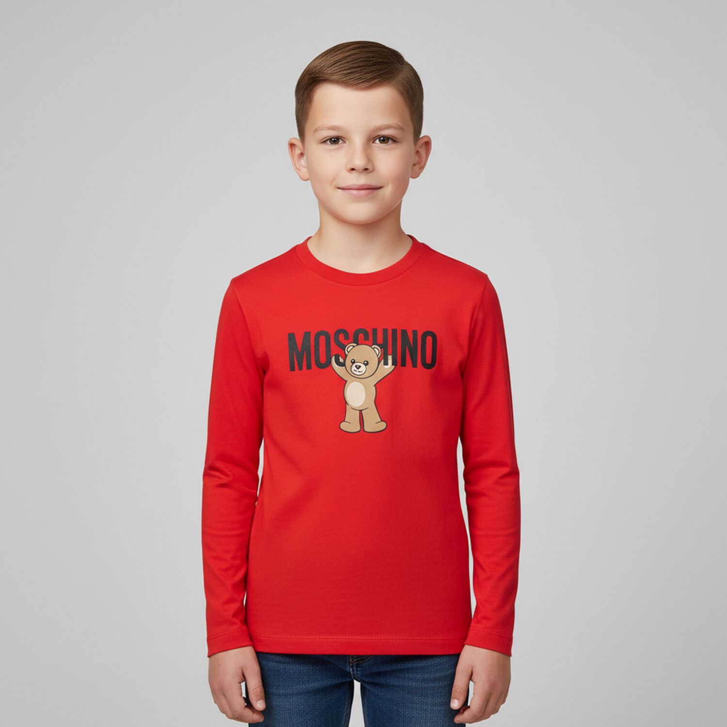 Red Teddy Bear Logo Long Sleeve Top, 2, hi-res