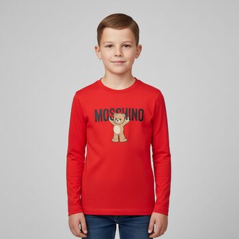 Red Teddy Bear Logo Long Sleeve Top