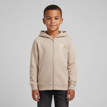 Boys Beige Logo Hooded Zip Up Top