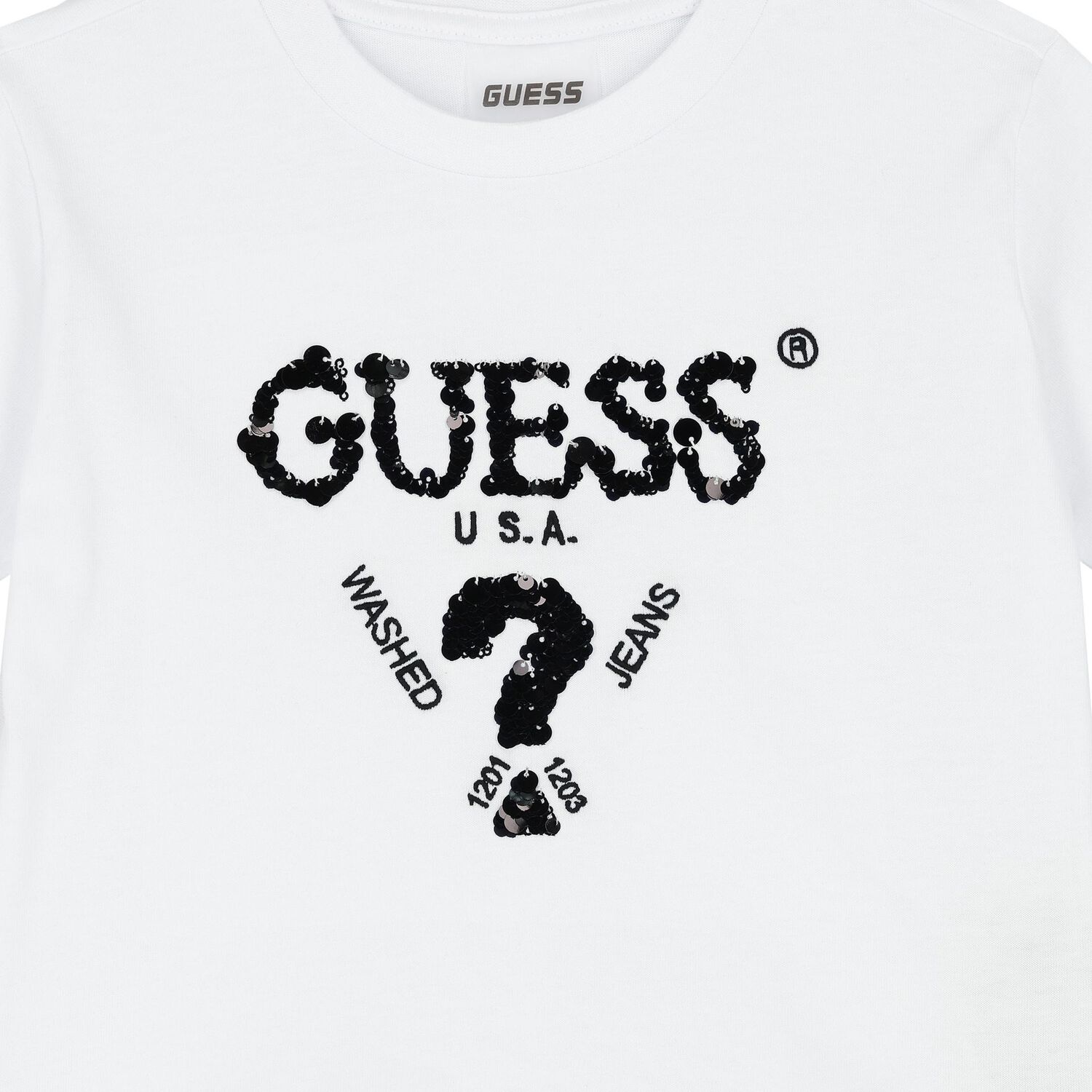 Girls White Logo Sequin T-Shirt, 1, hi-res