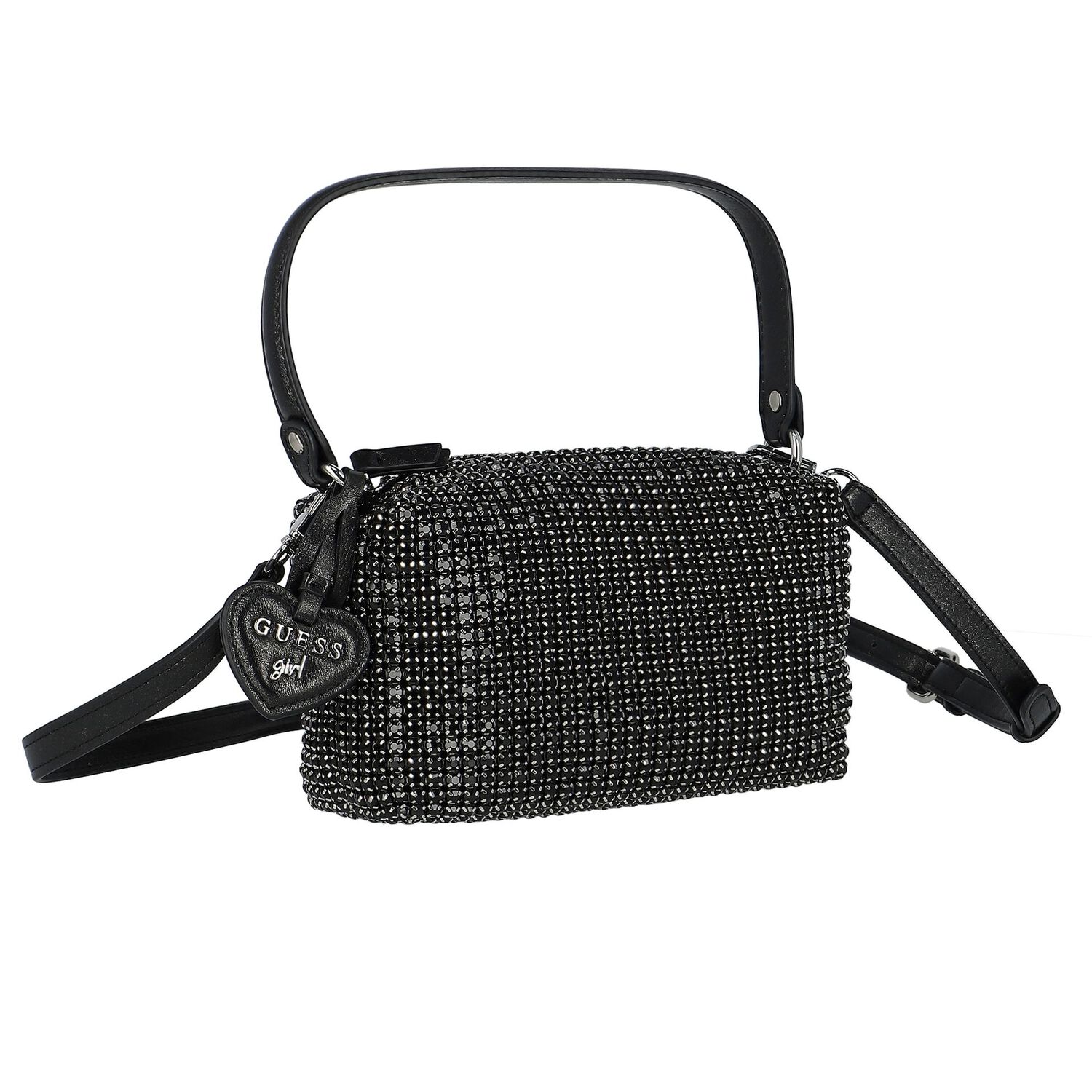 Girls Black Rhinestone Logo Handbag, 2, hi-res