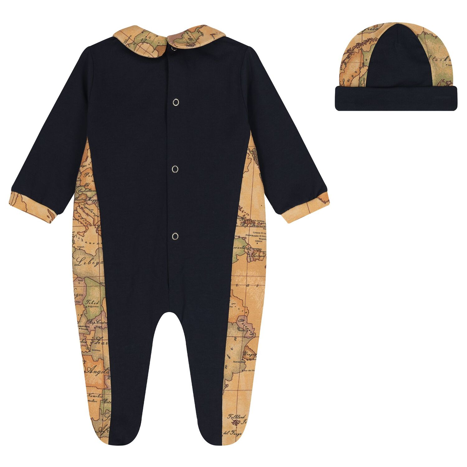 Baby Boys Navy Blue & Beige Geo Map Babygrow Set, 1, hi-res