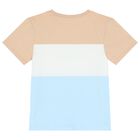 Boys Beige, White & Blue Logo Shorts Set, 1, hi-res