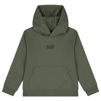 Boys Green Logo Hooded Top