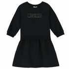 Girls Black Logo Dress, 1, hi-res