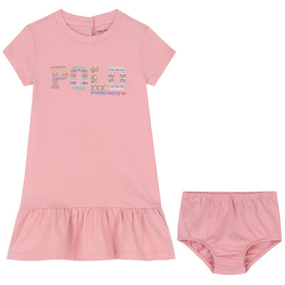 Baby Girls Pink POLO Logo Dress Set