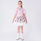 Girls Pink Floral Satin Skirt Set, 1, hi-res