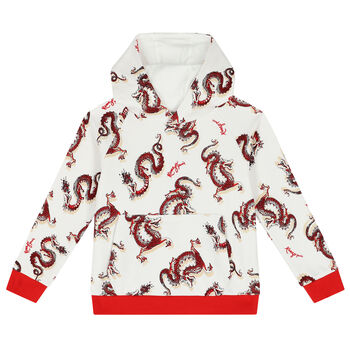 Boys Ivory & Red Dragons Hooded Top