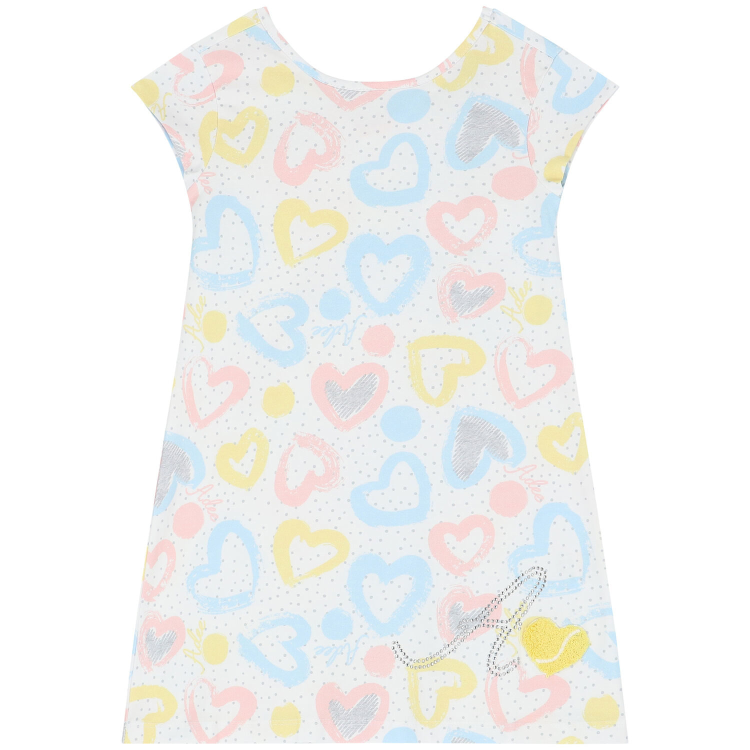 Girls White Hearts Dress, 1, hi-res