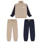 Boys Beige & Navy Blue Tracksuit Set ( 3 Piece ), 2, hi-res