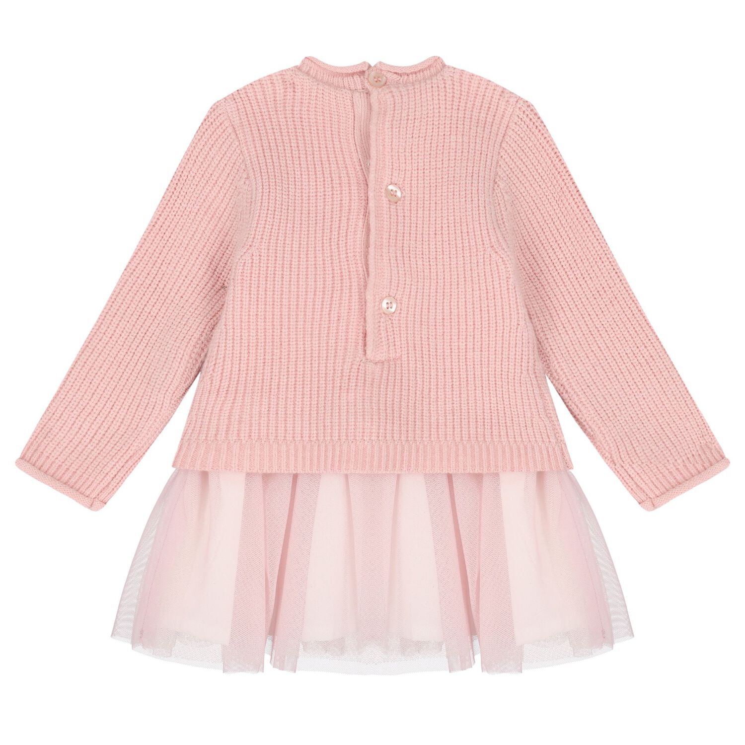 Baby Girls Pink Knit & Tulle Bear Dress, 2, hi-res image number null