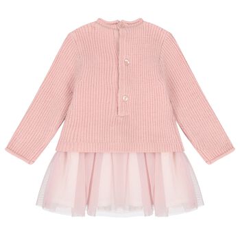 Baby Girls Pink Knit & Tulle Bear Dress