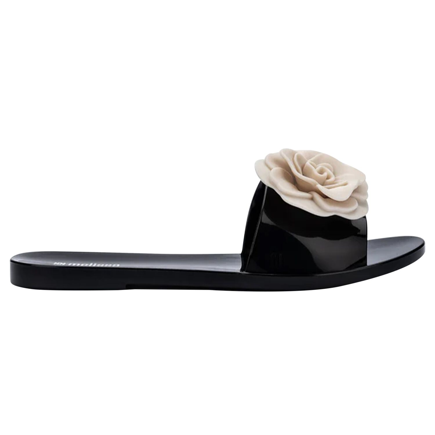 Girls Black & Beige Logo Flower Flip Flops, 1, hi-res
