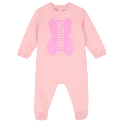 Pink Teddy Logo Babygrow