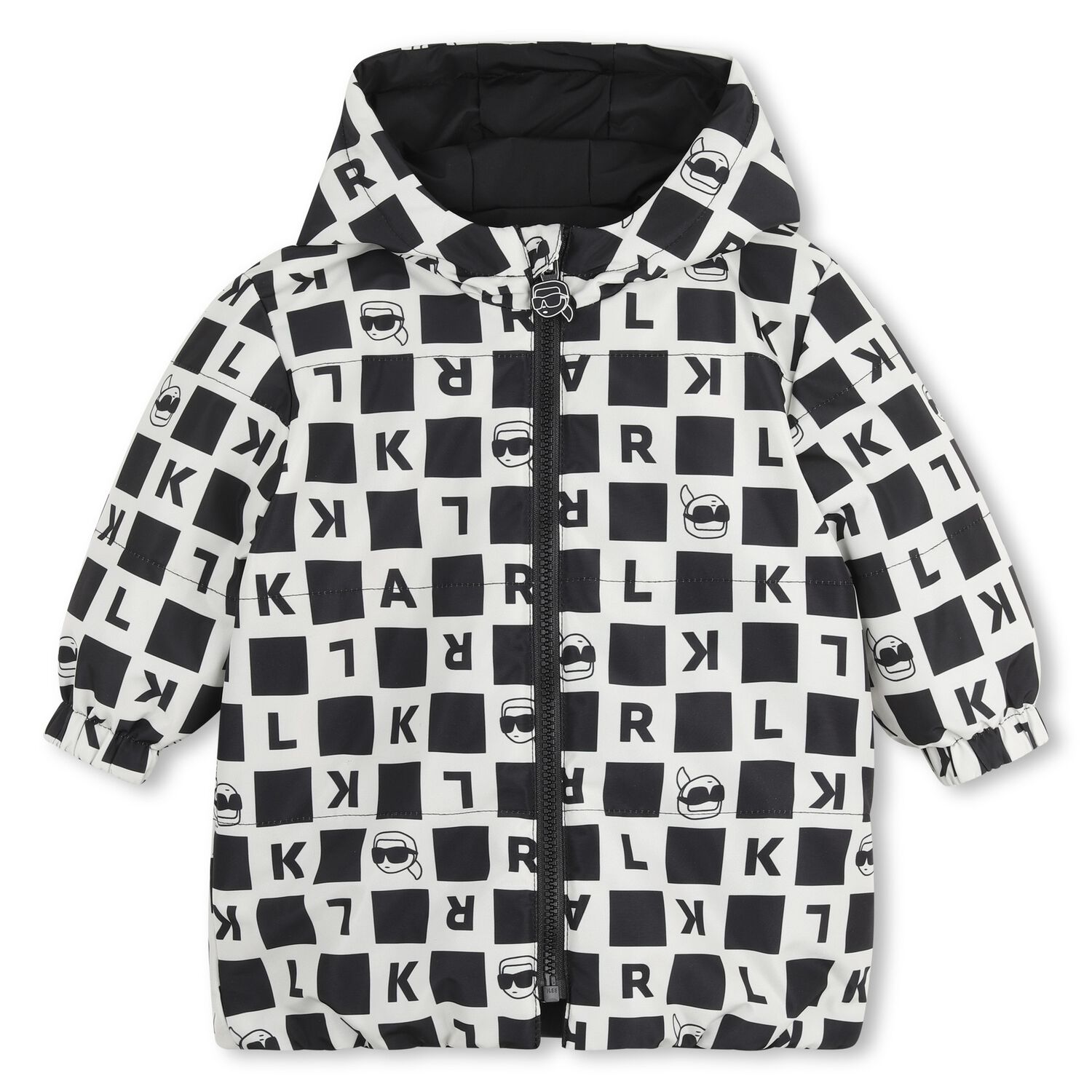 Younger Boys White & Black Ikonik Karl Reversible Puffer Jacket, 1, hi-res