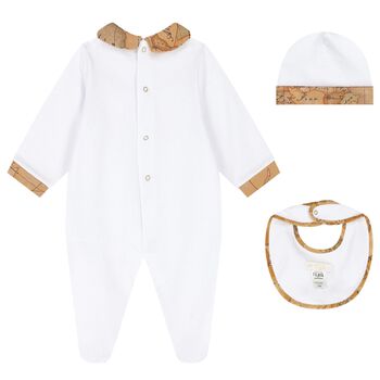 White & Beige Geo Map Babygrow Gift Set