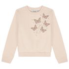 Girls Beige Butterfly Sweatshirt, 1, hi-res