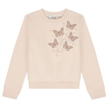 Girls Beige Butterfly Sweatshirt