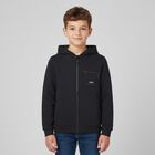 Boys Black Hooded Zip Up Top, 1, hi-res