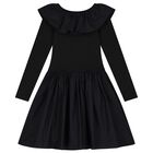 Girls Black Ruffled Long Sleeve Dress, 1, hi-res
