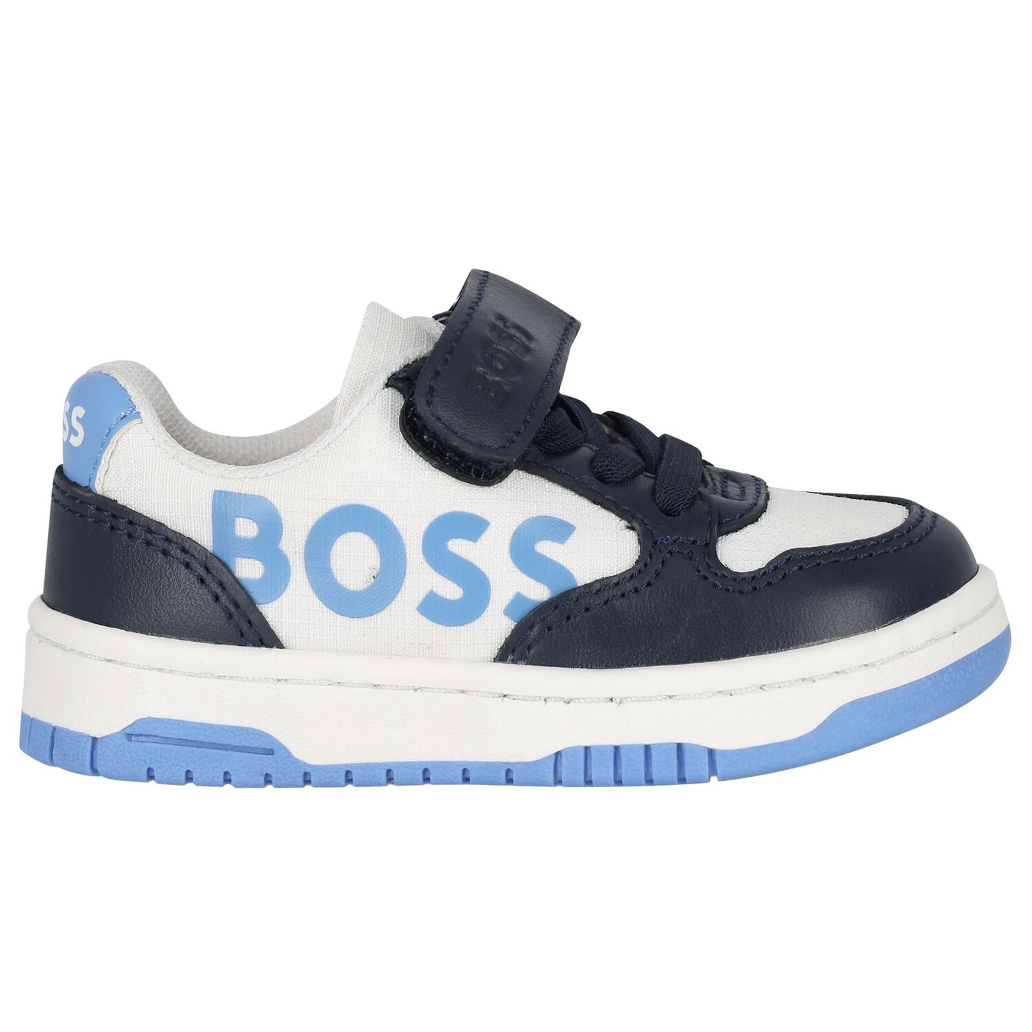 Boys Navy Blue, Blue & White Logo Trainers, 2, hi-res image number null