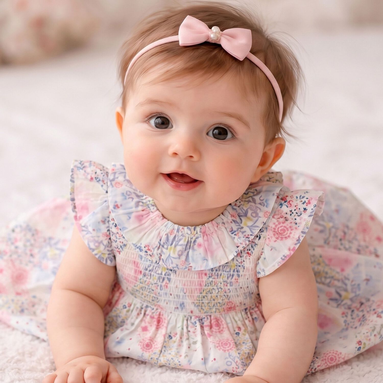 Baby Girls Pink Floral Shirred Dress Set, 1, hi-res