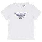 Younger Boys White Logo T-Shirt, 2, hi-res