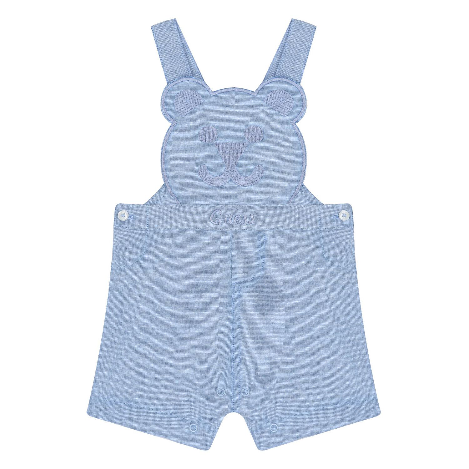 Baby Boys White & Blue Cotton Dungaree Set, 1, hi-res