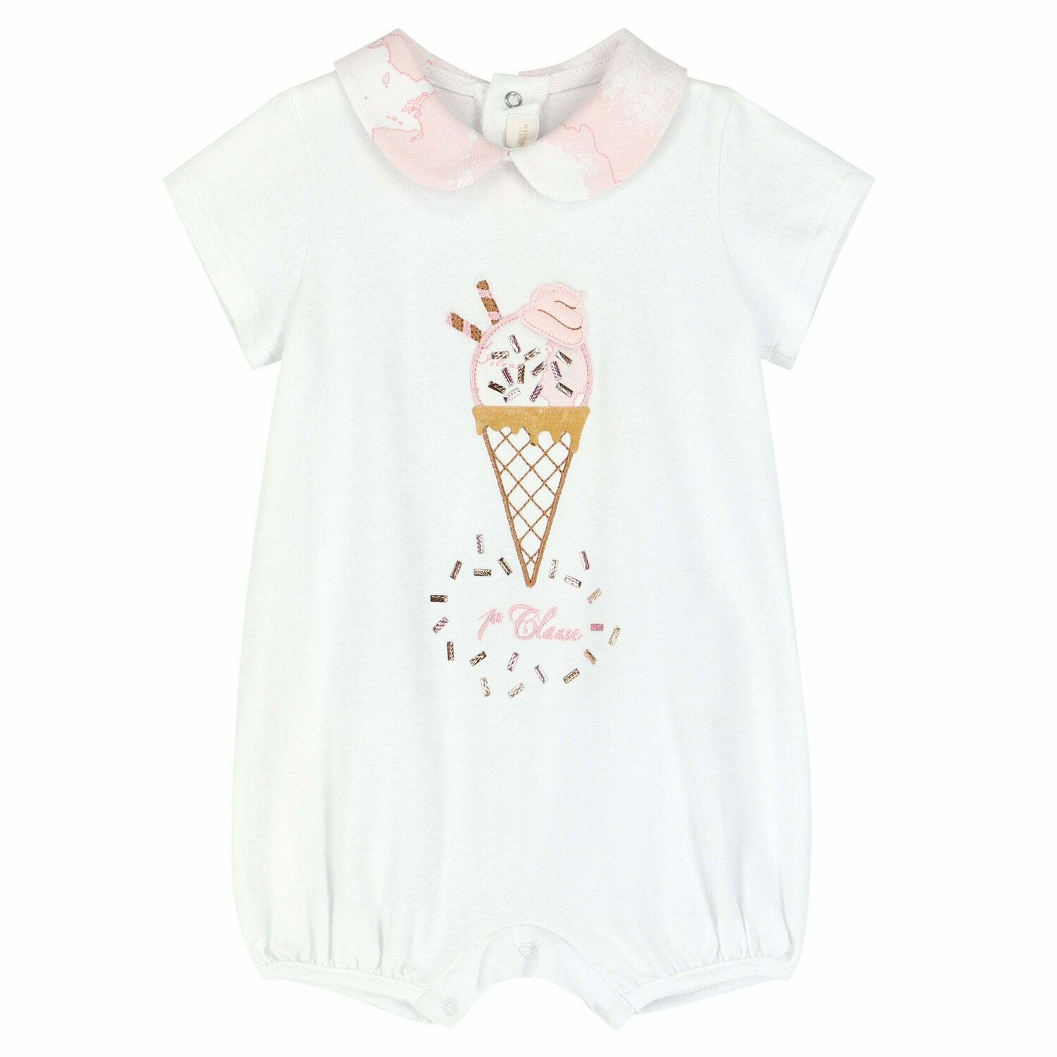 Baby Girls White & Pink Geo Map Romper, 1, hi-res