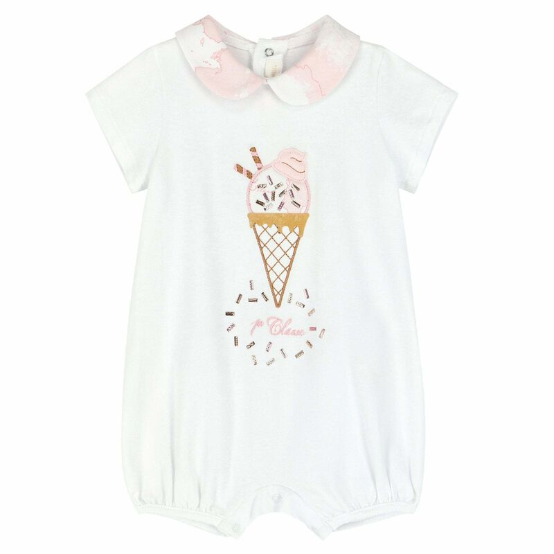 Baby Girls White & Pink Geo Map Romper, 1, hi-res image number null