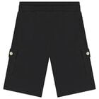 Boys Black Logo Shorts, 1, hi-res