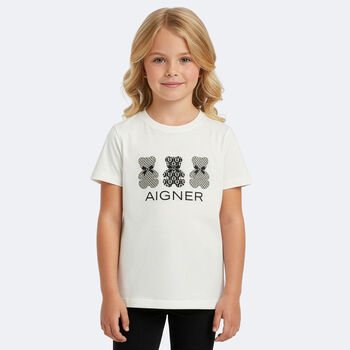 Girls Ivory Teddy Bear Logo T-Shirt