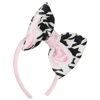 Girls Pink, Black & White Bow Houndstooth Headband