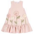 Girls Pink Flower Satin Dress, 2, hi-res