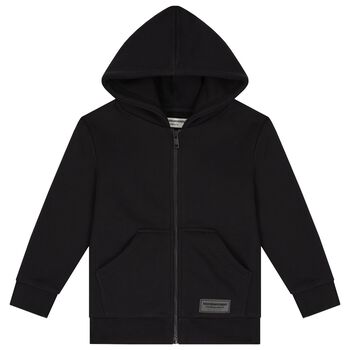 Black Logo Hooded Zip Up Top