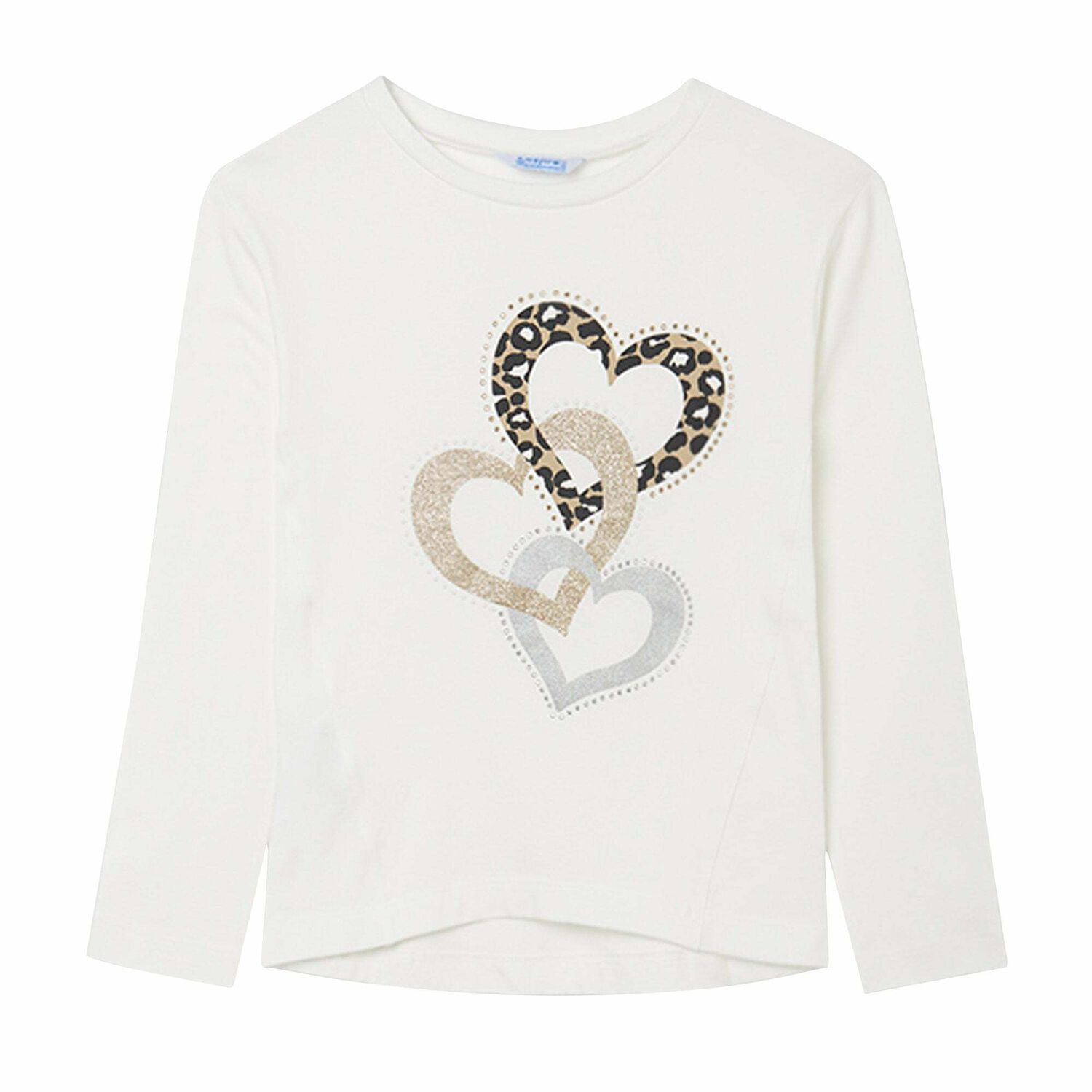 Girls Ivory Hearts Long Sleeve Top, 1, hi-res