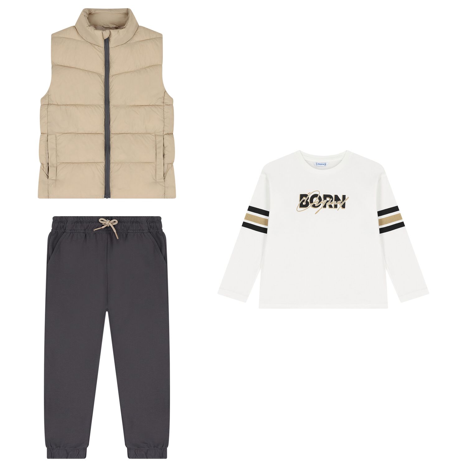 Boys White, Beige & Grey Tracksuit Set ( 3 Piece ), 3, hi-res