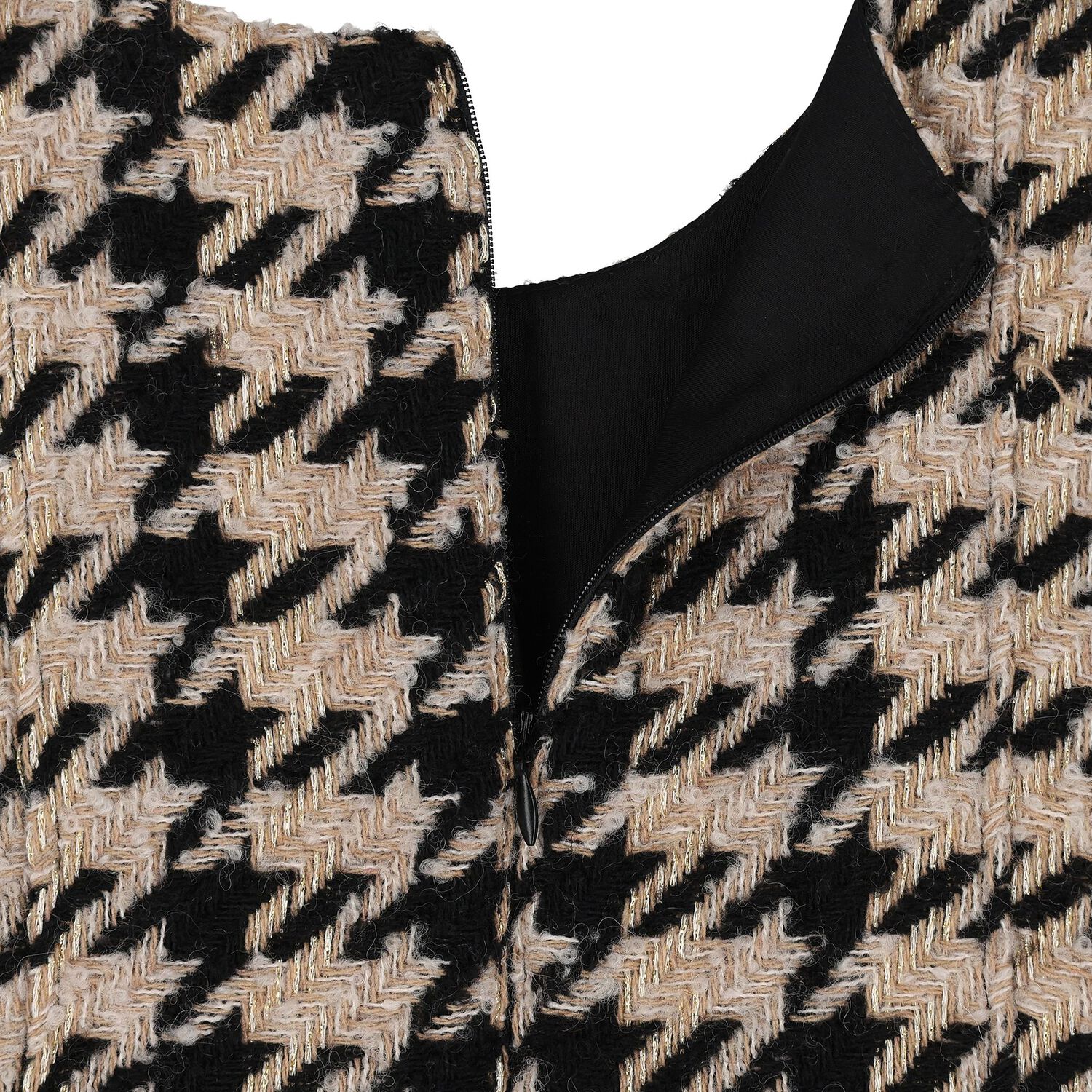 Girls Black & Beige Tweed Houndstooth Dress, 1, hi-res