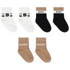 Baby Boys Beige, White & Black Logo Socks ( 3-Pack ) , 1, hi-res