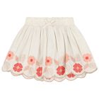 Girls White & Pink Embroidered Skirt, 2, hi-res
