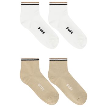 Boys White & Beige Logo Socks ( 2-Pack )