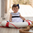 Younger Girls White & Navy Blue Dress, 1, hi-res