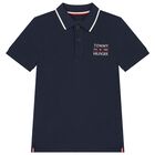 Boys Navy Blue Logo Embroidery Polo Shirt, 3, hi-res