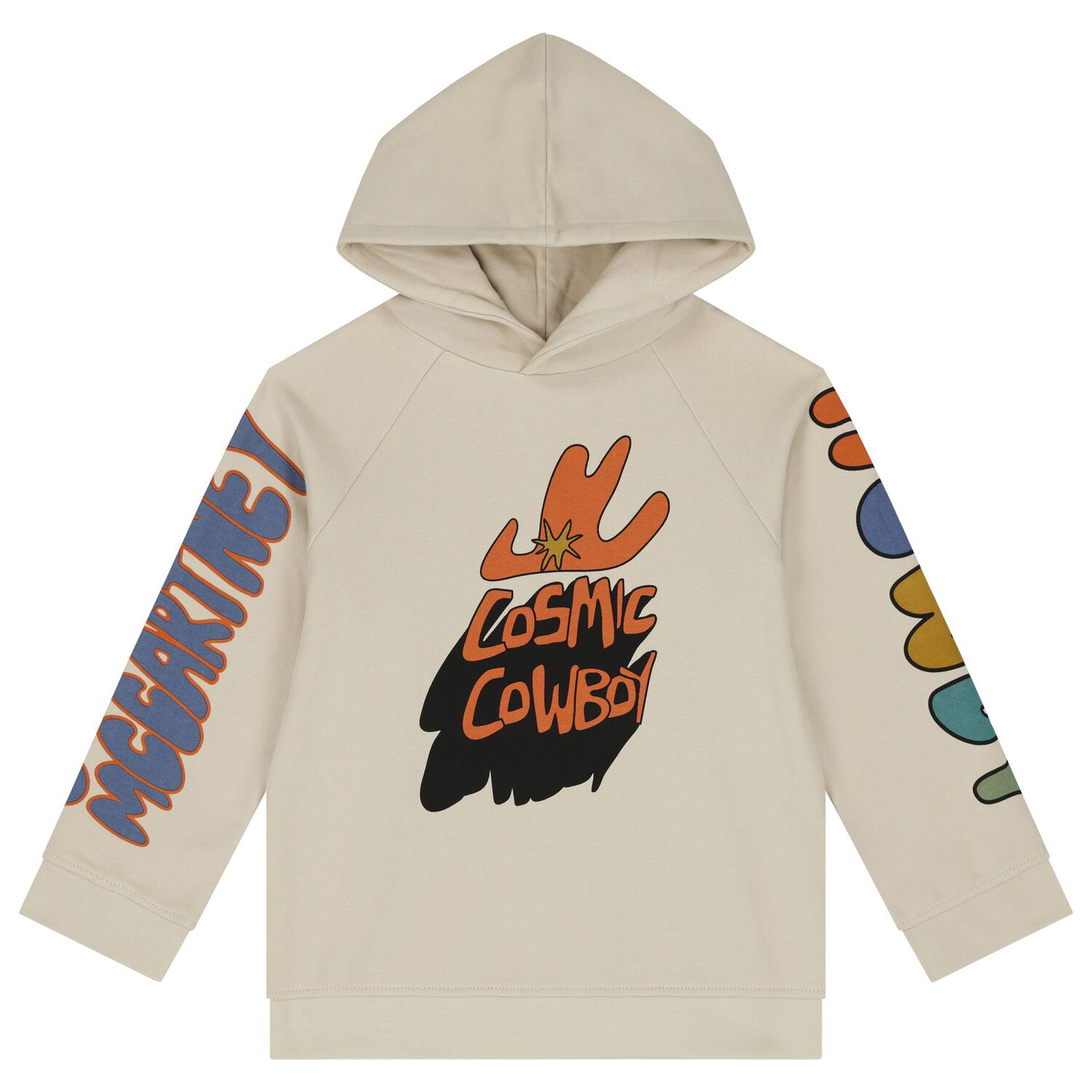 Boys Beige Logo Slogan Hooded Top, 1, hi-res