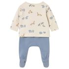 Baby Boys Beige & Blue 2 Piece Babygrow, 1, hi-res