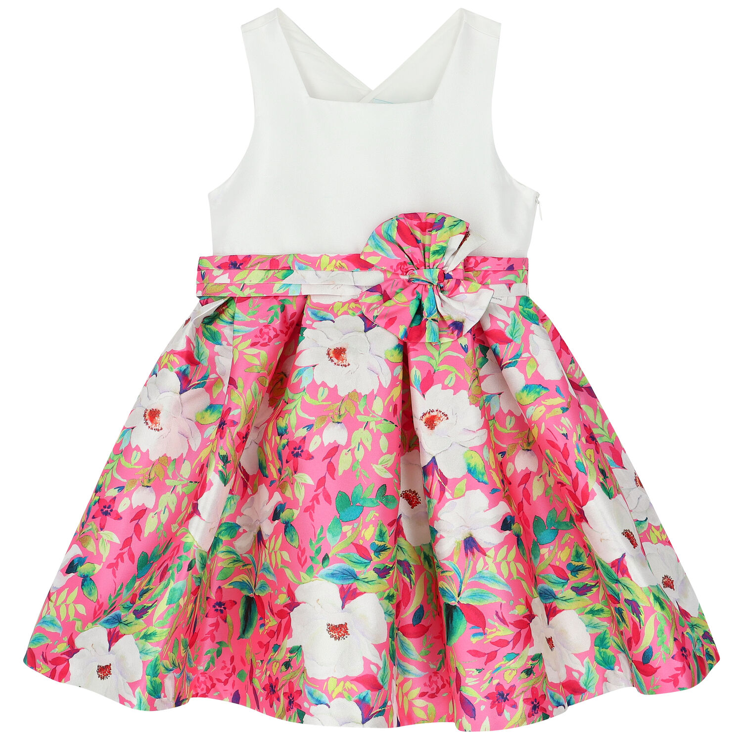 Girls White & Pink Floral Dress, 1, hi-res