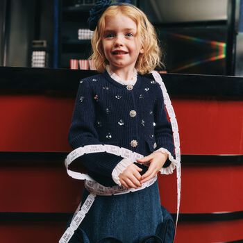 Girls Navy Blue Knitted Sequin Cardigan