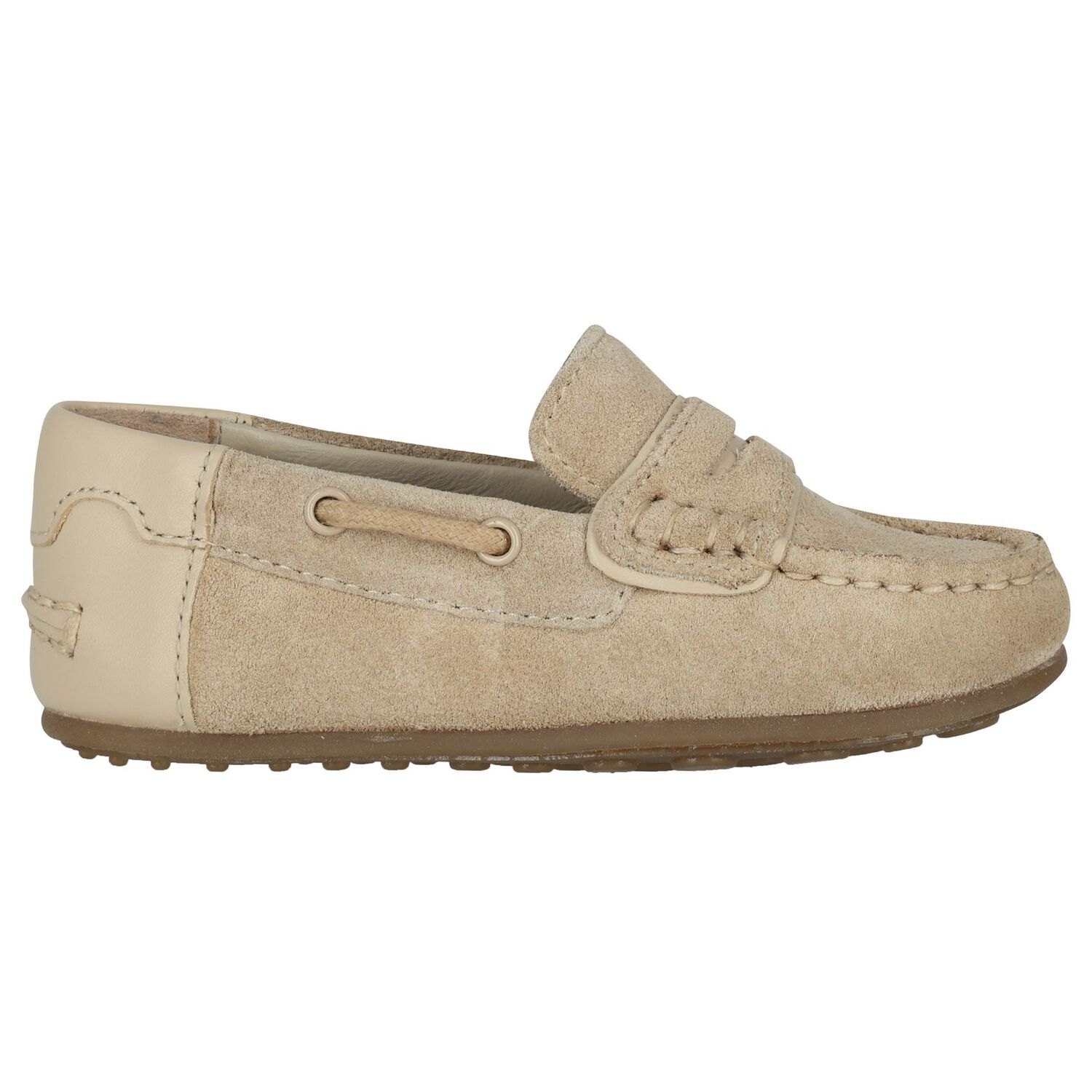 Younger Boys Beige Suede Leather Moccasins, 1, hi-res