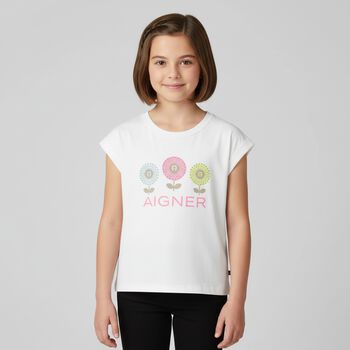 Girls White Floral Logo T-Shirt
